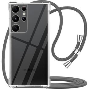 YESPURE for iPhone 13 Clear Case with Adjustable Neck Cord Lanyard Strap,Soft Slim Transparent TPU Anti-Yellowing Shockproof Phone Cover Case for iPhone 13 with Crossbody Shoulder Strap - Gray