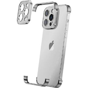 Losin Compatible with iPhone 15 Pro Max Case with Camera Lens Protector, Aluminum Metal Frameless, Borderless Design, Slim Thin & Lightweight, Shockproof Bumper Cover, for Women Men (Natural Titanium)