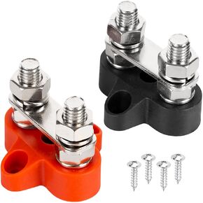 BlueStars 2 Packs 5/16" (M8) Dual Bus Bar Max 48V DC 250A - Power Distribution Block, Insulated Studs Battery Junction Terminal Post for Car RV Boat Solar Cell - Positive & Negative, with 4 Screws