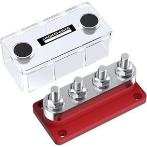 2 pcs 600A High Current Bus Bar with 4 Studs (3/8 inch) M10 Nickel Plated Copper Distribution Block Ideal for Electrical Battery Ground Buss Bar Connections with Cover 300 V AC/12-48 V DC in Kuwait