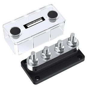 2 pcs 600A High Current Bus Bar with 4 Studs (3/8 inch) M10 Nickel Plated Copper Distribution Block Ideal for Electrical Battery Ground Buss Bar Connections with Cover 300 V AC/12-48 V DC