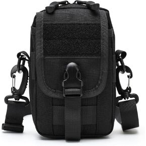 Tactical Molle Accessories Pouch with Shoulder Strap Multi-Functional Tool Pouch Waist Bag Phone Cash&Card Holder for Daily(Black)