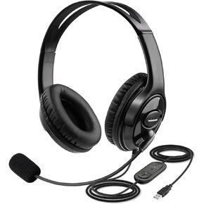 MKJ USB Headset with Microphone for PC, Stereo Computer Headset with Noise Canceling Mic for Laptop MAC, Dual Ear Wired Headphone for Call Center, Home Offices, Skype, Zoom, Microsoft Teams, Webinar