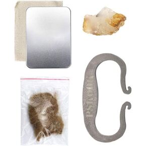 PSKOOK Flint and Steel Single High Carbon Steel Fire Striker English Flint Stone Emergency Jute Tinder Bushcraft