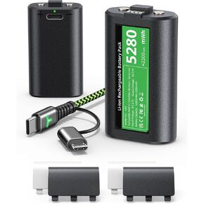 Rechargeable Xbox Controller Battery Pack, Fast Charging 2x4320mWh For Xbox Series X/S/Xbox One/Elite-Charge and Play, Charging Accessories Kit for 5FT USB Type-C Cable with Adapter, 4 Battery Covers