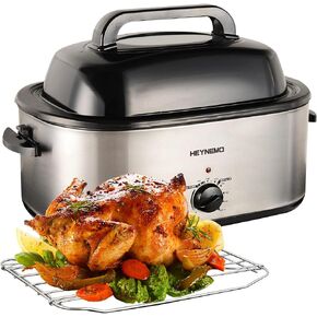 24 Qt Electric Roaster Oven, Turkey Roaster with Viewing Lid, Large Stainless Steel Roaster Oven Silver