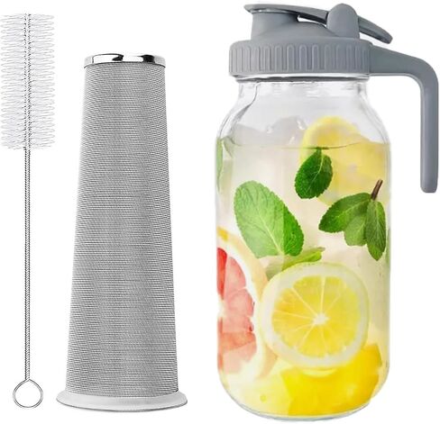 Cold Brew Coffee Maker Pitcher, 64 oz Wide Mouth Mason Jar Pitcher with Stainless Steel Filter, Heavy Duty Glass Airtight & Leak-Proof Pitcher for Iced Coffee, Ice Lemonade, Fruit Drinks, Sun Tea in Saudi Arabia