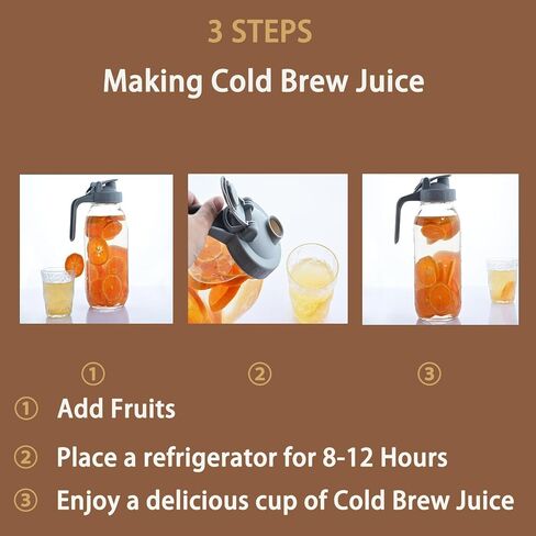 Cold Brew Coffee Maker Pitcher, 64 oz Wide Mouth Mason Jar Pitcher with Stainless Steel Filter, Heavy Duty Glass Airtight & Leak-Proof Pitcher for Iced Coffee, Ice Lemonade, Fruit Drinks, Sun Tea in Saudi Arabia