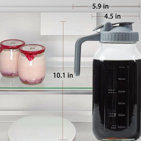 Cold Brew Coffee Maker Pitcher, 64 oz Wide Mouth Mason Jar Pitcher with Stainless Steel Filter, Heavy Duty Glass Airtight & Leak-Proof Pitcher for Iced Coffee, Ice Lemonade, Fruit Drinks, Sun Tea in Saudi Arabia