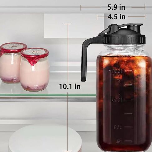 Cold Brew Coffee Maker Pitcher, 64 oz Wide Mouth Mason Jar Pitcher with Stainless Steel Filter, Heavy Duty Glass Airtight & Leak-Proof Pitcher for Iced Coffee, Ice Lemonade, Fruit Drinks, Sun Tea in Saudi Arabia