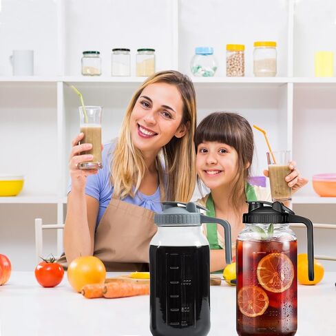 Cold Brew Coffee Maker Pitcher, 64 oz Wide Mouth Mason Jar Pitcher with Stainless Steel Filter, Heavy Duty Glass Airtight & Leak-Proof Pitcher for Iced Coffee, Ice Lemonade, Fruit Drinks, Sun Tea in Saudi Arabia