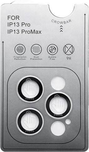 TENOC Camera Lens Protector for iPhone 13 Pro & iPhone 13 Pro Max, 9H Tempered Glass Camera Screen Cover, Black Metal Individual Ring in Kuwait