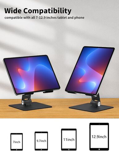 ALASHI Tablet Stand for Desk, Stable Holder with Heavy and Thickened Metal Base for Large Tablet Device, Multi-Angles Adjustable and Foldable, Universal Supports 4-13.3 Inches Tablet, Silver in Saudi Arabia
