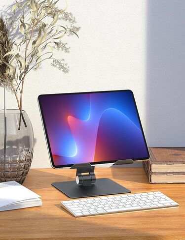 ALASHI Tablet Stand for Desk, Stable Holder with Heavy and Thickened Metal Base for Large Tablet Device, Multi-Angles Adjustable and Foldable, Universal Supports 4-13.3 Inches Tablet, Silver in Saudi Arabia