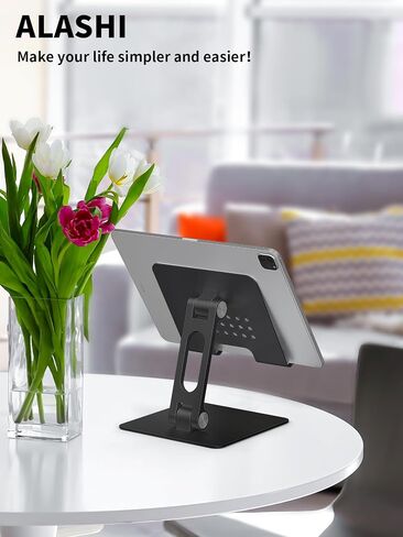 ALASHI Tablet Stand for Desk, Stable Holder with Heavy and Thickened Metal Base for Large Tablet Device, Multi-Angles Adjustable and Foldable, Universal Supports 4-13.3 Inches Tablet, Silver in Saudi Arabia