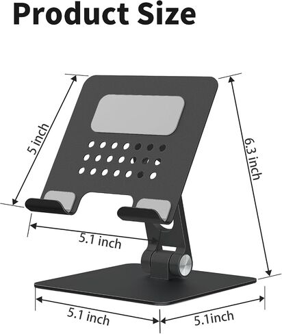 ALASHI Tablet Stand for Desk, Stable Holder with Heavy and Thickened Metal Base for Large Tablet Device, Multi-Angles Adjustable and Foldable, Universal Supports 4-13.3 Inches Tablet, Silver in Saudi Arabia