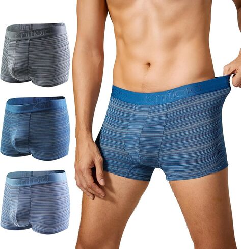 KNITLORD Striped Men's Boxer Briefs Breathable ComfortSoft Underwear Viscose Made from Bamboo Short Leg Trunks 3 or 4 Pack in Kuwait