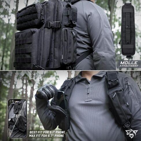 حقيبة إكسسوارات WYNEX Molle من إصدار الجيب بسحاب مزدوج، حقيبة حزام الظهر، حزام الكتف، ملحقات تكتيكية، حقيبة الكتف، جيب بسحاب، حامل هاتف إضافي in Kuwait