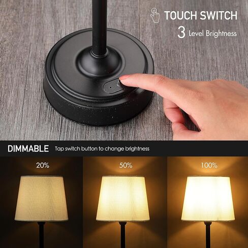O’Bright Seraph - Cordless LED Table Lamp with Dimmer, Built-in Rechargeable Battery, 3-Level Brightness, Patio Table Lamp, Bedside Night Lamp, Ambient Light for Restaurant, Black in Saudi Arabia