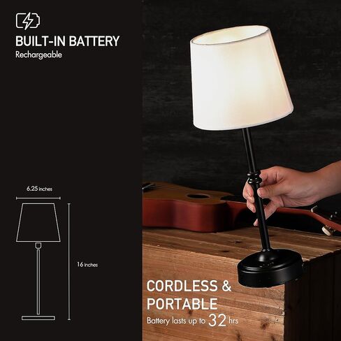 O’Bright Seraph - Cordless LED Table Lamp with Dimmer, Built-in Rechargeable Battery, 3-Level Brightness, Patio Table Lamp, Bedside Night Lamp, Ambient Light for Restaurant, Black in Saudi Arabia