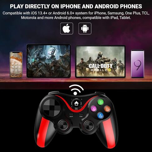 arVin Wireless Game Controller for iOS & Android, Bluetooth Gamepad Joystick with Phone Holder for iPhone 15/14/13/12, Samsung Galaxy S22/S21/S20, One Plus, TCL, Call of Duty, Apex Legends,Direct Play in Saudi Arabia