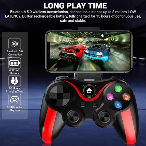 arVin Wireless Game Controller for iOS & Android, Bluetooth Gamepad Joystick with Phone Holder for iPhone 15/14/13/12, Samsung Galaxy S22/S21/S20, One Plus, TCL, Call of Duty, Apex Legends,Direct Play in Saudi Arabia