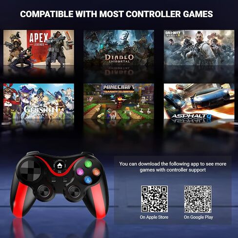 arVin Wireless Game Controller for iOS & Android, Bluetooth Gamepad Joystick with Phone Holder for iPhone 15/14/13/12, Samsung Galaxy S22/S21/S20, One Plus, TCL, Call of Duty, Apex Legends,Direct Play in Saudi Arabia