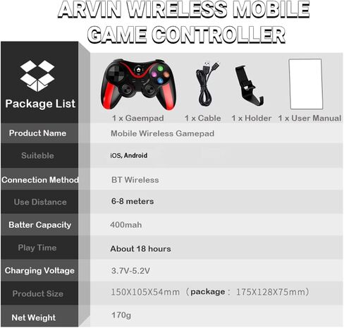 arVin Wireless Game Controller for iOS & Android, Bluetooth Gamepad Joystick with Phone Holder for iPhone 15/14/13/12, Samsung Galaxy S22/S21/S20, One Plus, TCL, Call of Duty, Apex Legends,Direct Play in Saudi Arabia