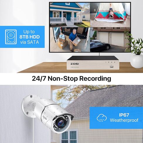 ZOSI 4K PoE Security Camera System with Audio,Smart Human Detection,100ft Night Vision,16 Channel NVR with 4TB HDD,16pcs 4MP Weatherproof PoE IP Cameras Outdoor Indoor for Home 24/7 Recording in Saudi Arabia