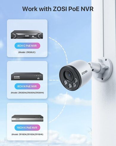 نظام كاميرا أمان ZOSI 4K PoE مع صوت، اكتشاف ذكي للإنسان، رؤية ليلية 100 قدم، 16 قناة NVR مع محرك أقراص ثابتة 4 تيرابايت، 16 قطعة 4 ميجابكسل كاميرات IP PoE مقاومة للطقس في الهواء الطلق داخلي لتسجيل المنزل على مدار الساعة طوال أيام الأسبوع in Kuwait