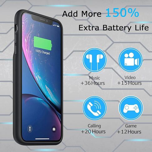 Battery Case for iPhone XR, Upgraded 7000mAh Ultra-Slim Portable Rechargeable Extended Battery Pack Charging Case Compatible with iPhone XR (6.1 inch) Power Bank Charger Case Support Carplay (Black) in Kuwait