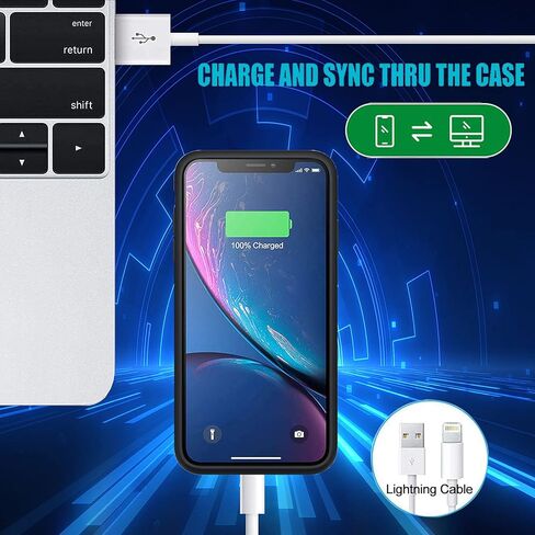 Battery Case for iPhone XR, Upgraded 7000mAh Ultra-Slim Portable Rechargeable Extended Battery Pack Charging Case Compatible with iPhone XR (6.1 inch) Power Bank Charger Case Support Carplay (Black) in Kuwait