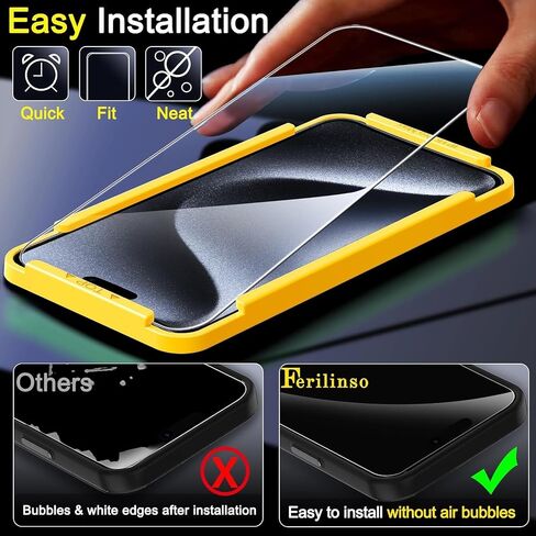 واقي شاشة Ferilinso مكون من 4 قطع لهاتف iPhone 15 Pro Max، مع 4 قطع من واقي عدسة الكاميرا من الزجاج المقسى، وحافظة الهاتف فائقة الإكسسوارات الواقية من Pantalla لهاتف Apple iPhone 15 Pro Max in Saudi Arabia