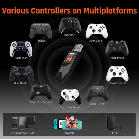 BIGBIG WON R100 Pro Controller Adapter, Wireless Adapter for Xbox One X|S/Xbox Series X|S/Xbox Elite Series 2/PS4/PS5/Switch Playing on Win10&11/Switch/PS4, Turbo Wireless Controller Adapters in Saudi Arabia