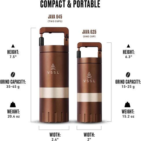 VSSL Java G25 Coffee Manual Coffee Grinder, Up To 25 Gram Capacity, Stainless Steel Conical Burr, Bronze in Saudi Arabia