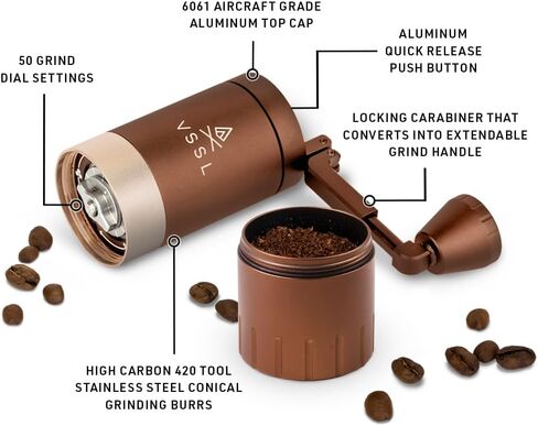 VSSL Java G25 Coffee Manual Coffee Grinder, Up To 25 Gram Capacity, Stainless Steel Conical Burr, Bronze in Saudi Arabia