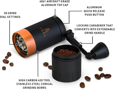 VSSL Java G25 Coffee Manual Coffee Grinder, Up To 25 Gram Capacity, Stainless Steel Conical Burr, Bronze in Saudi Arabia