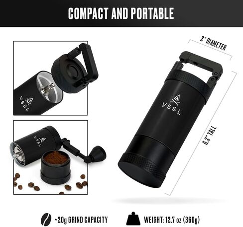 مطحنة القهوة اليدوية VSSL Java G25، سعة تصل إلى 25 جرام، شفرات مخروطية من الفولاذ المقاوم للصدأ، برونزية in Kuwait