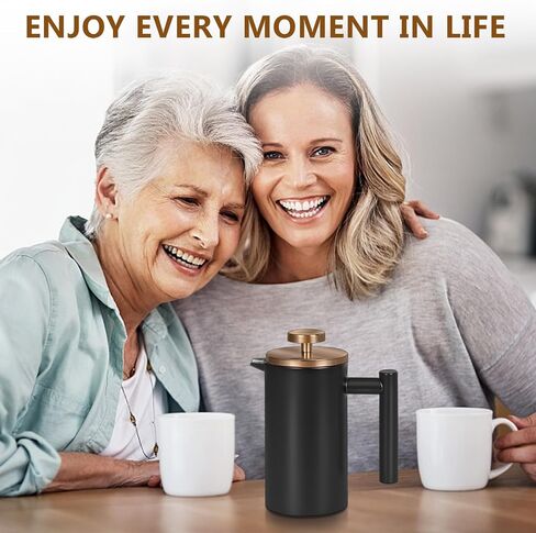 Black Stainless Steel French Press Coffee Maker, Double Wall Insulated French Press,for Coffee&Tea,with 3 Extra Screens and a Coffee Spoon,12oz/350ml,Gold in Saudi Arabia