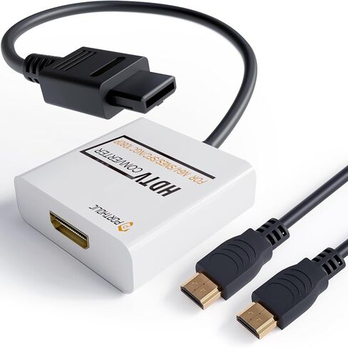 محول محول PORTHOLIC N64 إلى HDMI مع كابل HDMI 3FT لجهاز عالي الدقة بالكامل، تحويل محول SNES HDMI متوافق مع N64/SNES/NGC/SFC/Gamecube (التوصيل والتشغيل باللون الأبيض) in Kuwait