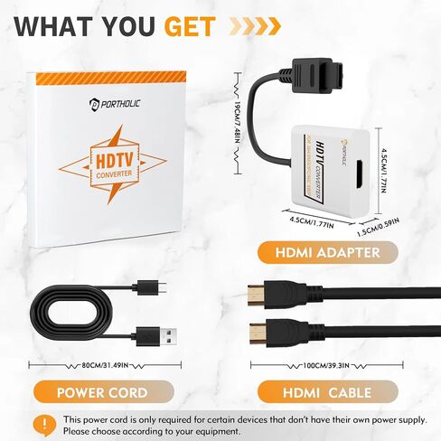 محول محول PORTHOLIC N64 إلى HDMI مع كابل HDMI 3FT لجهاز عالي الدقة بالكامل، تحويل محول SNES HDMI متوافق مع N64/SNES/NGC/SFC/Gamecube (التوصيل والتشغيل باللون الأبيض) in Kuwait