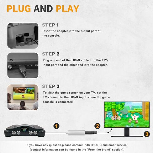 محول محول PORTHOLIC N64 إلى HDMI مع كابل HDMI 3FT لجهاز عالي الدقة بالكامل، تحويل محول SNES HDMI متوافق مع N64/SNES/NGC/SFC/Gamecube (التوصيل والتشغيل باللون الأبيض) in Kuwait