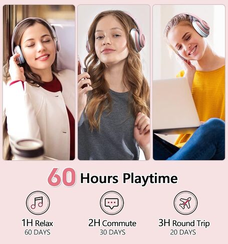 Bluetooth Headphones Over Ear, 60 Hours Playtime Foldable Headphones Wireless Bluetooth Hi-Fi Stereo Deep Bass with 6 EQ Modes, Adjustable Lightweight Headset with Microphone, FM, SD/TF for Adults in Kuwait