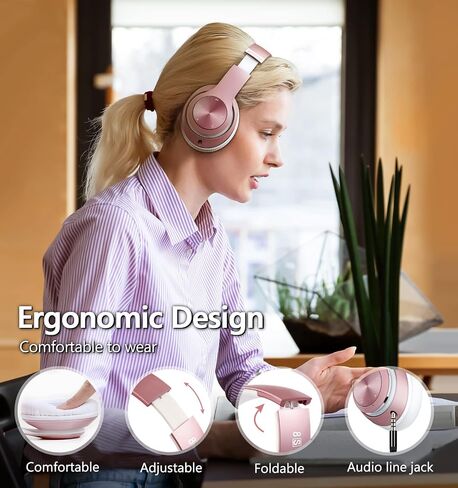 Bluetooth Headphones Over Ear, 60 Hours Playtime Foldable Headphones Wireless Bluetooth Hi-Fi Stereo Deep Bass with 6 EQ Modes, Adjustable Lightweight Headset with Microphone, FM, SD/TF for Adults in Kuwait