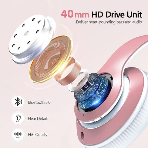 Bluetooth Headphones Over Ear, 60 Hours Playtime Foldable Headphones Wireless Bluetooth Hi-Fi Stereo Deep Bass with 6 EQ Modes, Adjustable Lightweight Headset with Microphone, FM, SD/TF for Adults in Kuwait