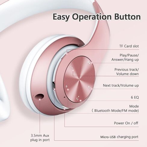 Bluetooth Headphones Over Ear, 60 Hours Playtime Foldable Headphones Wireless Bluetooth Hi-Fi Stereo Deep Bass with 6 EQ Modes, Adjustable Lightweight Headset with Microphone, FM, SD/TF for Adults in Kuwait