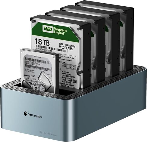 Yottamaster 5 Bay Offline Cloning Hard Drive Docking Station Aluminum for 2.5/3.5 Inch HDD/SSD, USB 3.0 Hard Drive Duplicator/Cloner Support UASP, 5 x 18TB with 12V 6.5A Power Adapter [KB500-C] in Saudi Arabia