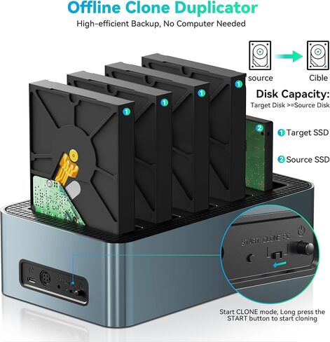 Yottamaster 5 Bay Offline Cloning Hard Drive Docking Station Aluminum for 2.5/3.5 Inch HDD/SSD, USB 3.0 Hard Drive Duplicator/Cloner Support UASP, 5 x 18TB with 12V 6.5A Power Adapter [KB500-C] in Saudi Arabia