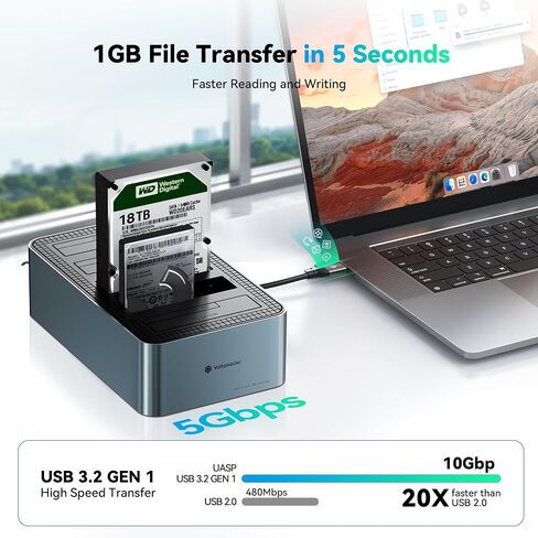 Yottamaster 5 Bay Offline Cloning Hard Drive Docking Station Aluminum for 2.5/3.5 Inch HDD/SSD, USB 3.0 Hard Drive Duplicator/Cloner Support UASP, 5 x 18TB with 12V 6.5A Power Adapter [KB500-C] in Saudi Arabia