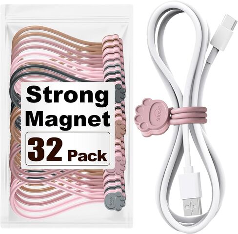 SOOOEC Magnetic Cable Ties, 24 Pack 7.2" Magnetic Cord Ties Cute Cat's Paw Design, Silicone Magnetic Ties for Cord Organizer Keeper Wrap Clips, Mixed Double Face Color, Fridge Magnets. in Saudi Arabia